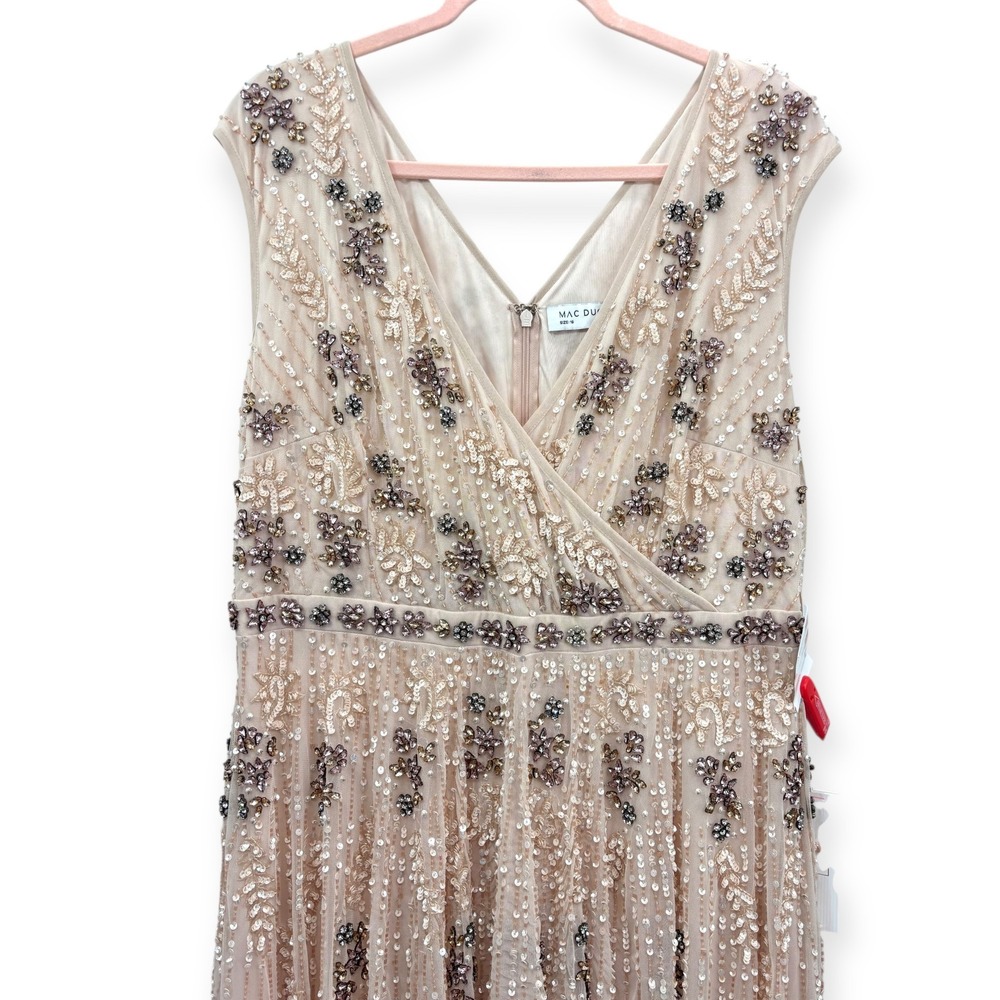 Mac Duggal NEW Blush Pink Embellished Wrap Over Cap Sleeve A-Line Gown - Size 16 - Picture 7 of 15